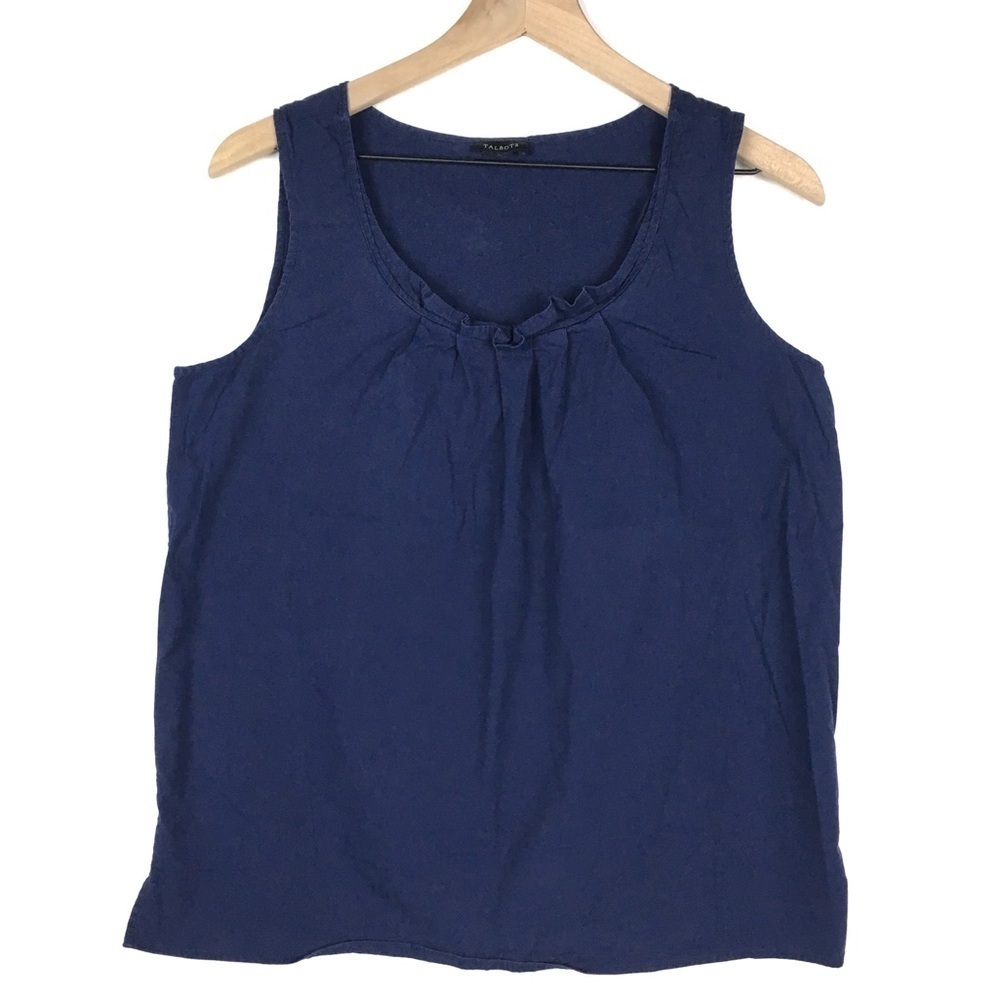 TALBOTS Top Shell Blouse Sleeveless Ruffle Ruched Neckline Minimalist Navy Blue